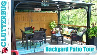 Here is our 2017 Backyard Patio Tour. Our deck was decorated with a really small budget and most of our outdoor patio furniture 