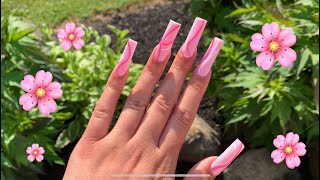 Long Square Pink Abstract Nails | Polygel Nails | Safiya Jordan