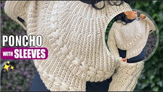 HOW TO Crochet a Cross Poncho w/Sleeves  EASY AND FAST  BY LAURA CEPEDA