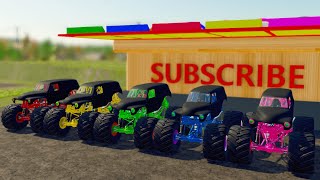 TRANSPORTING COLORED MONSTER TRUCK, POLICE CARS, AMBULANCE, FIRE TRUCK   Farming Simulator 22