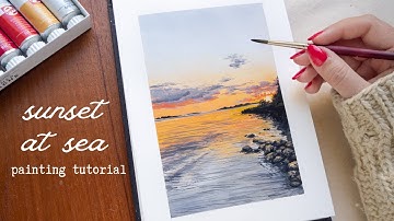 Sunset At Sea Painting Tutorial | STEP BY STEP Gouache Landscape