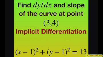 Find derivative implicitly and then find slope to curve at (3, 4) for (x-1)^2 + (y-1)^2 = 13
