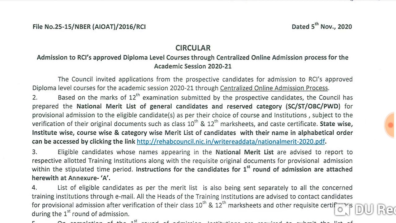 Admission On Merit Basis