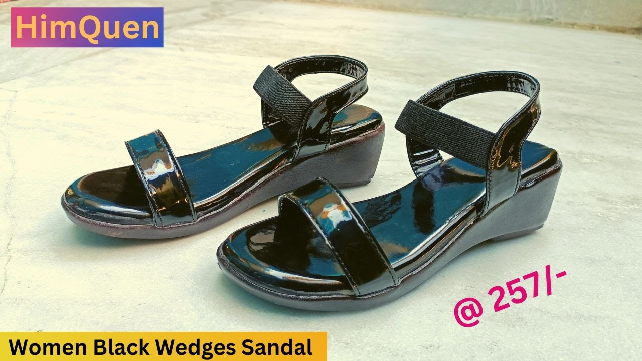 HimQuen Women Black Wedges Sandal // Flipkart