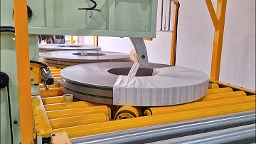 Automatic steel coil packaging line (incudes strapping, wrapping, printing and stacking)