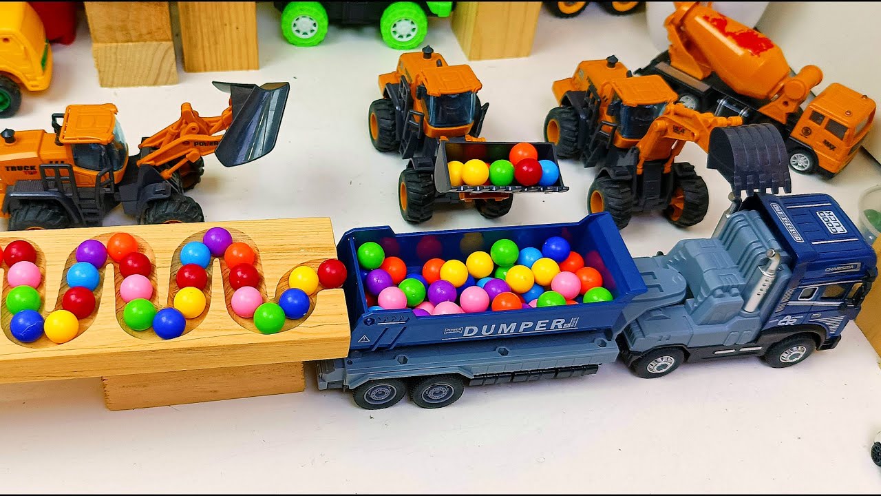 Marble Run ASMR Race ☆ HABA Slope & Dump Truck Excavator Ambulance Forklift Garbage Truck Tractors