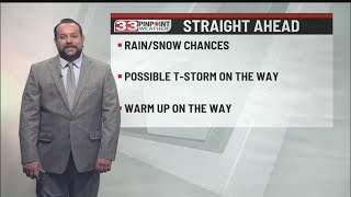Temps continue to be below average as a rain/snow mix comes in for Monday