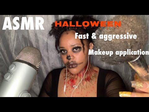 ASMR|Skeleton girl does your Halloween makeup fast and aggressively|mouth sounds|Inaudible whispers