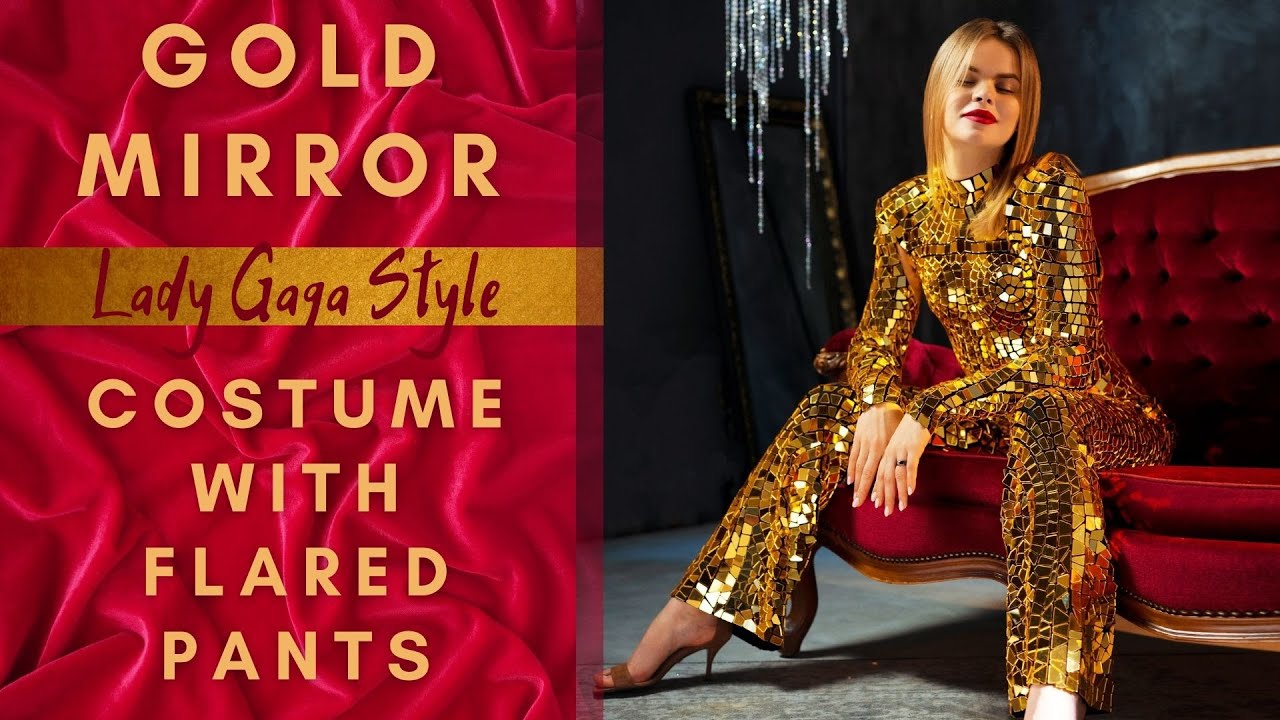 Gold Mirror Costume Lady Gaga Style with Flared Pants and Gold Mirror Crown  by ETERESHOP