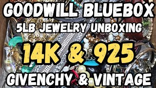 14K GOLD, GIVENCHY & 925 SILVER 🤑 Goodwill BlueBox 5lb Jewelry Jar Unboxing OHIO #jewelryunboxing