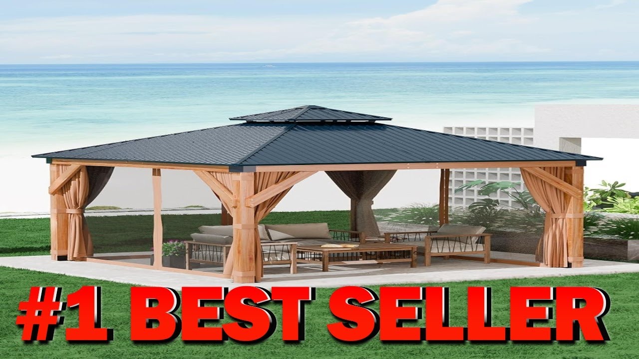 Беседка GAOMON из еловой древесины с жесткой крышей 10x10 футов и двойной крышей из металлических...