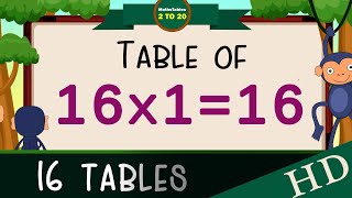 16-x1=16 Multiplication,Table of Sixteen Tables Song Multiplication Time of tables - MathsTables