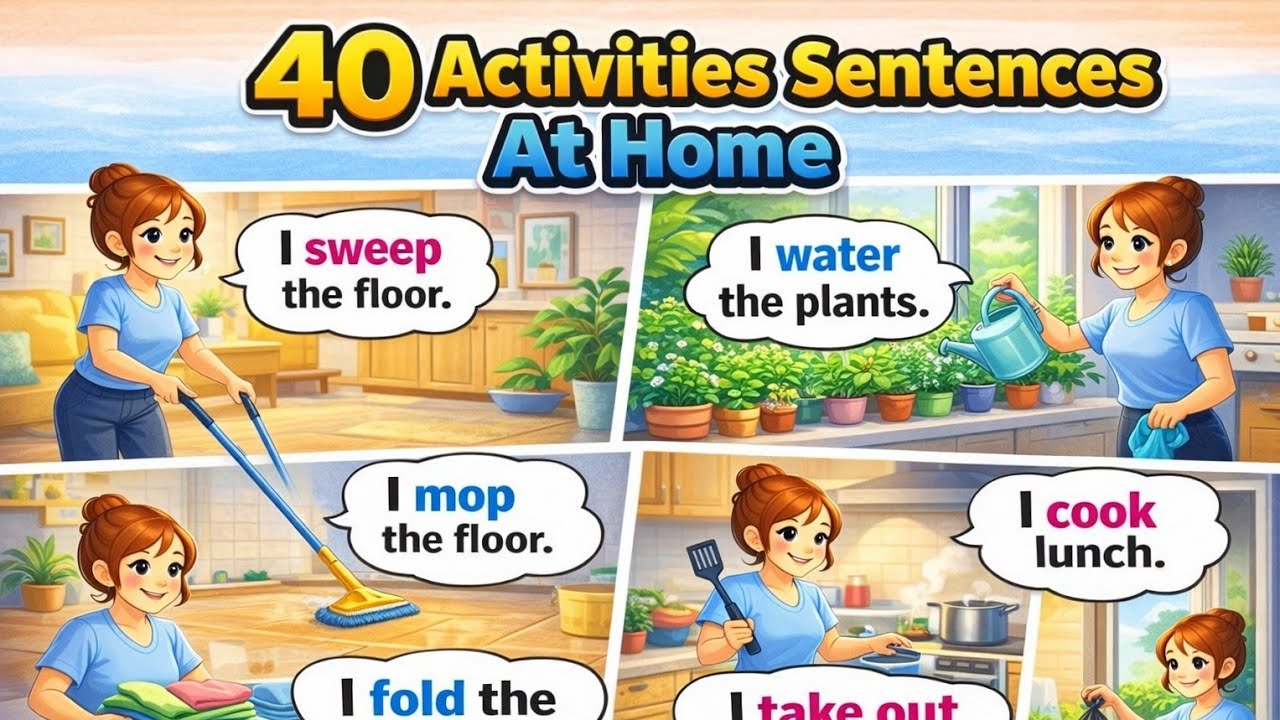  Learn 40 English Sentences for Daily Activities at Home | Easy English