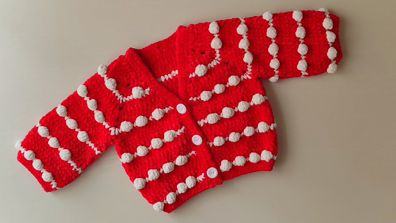 EASY CROCHET❤KADİFE İPLERLE TIĞ İŞİ V YAKA HIRKA YAPIMI ❤İp Kesmeden Tığ İşi Dikişsiz Popcorn Hırka