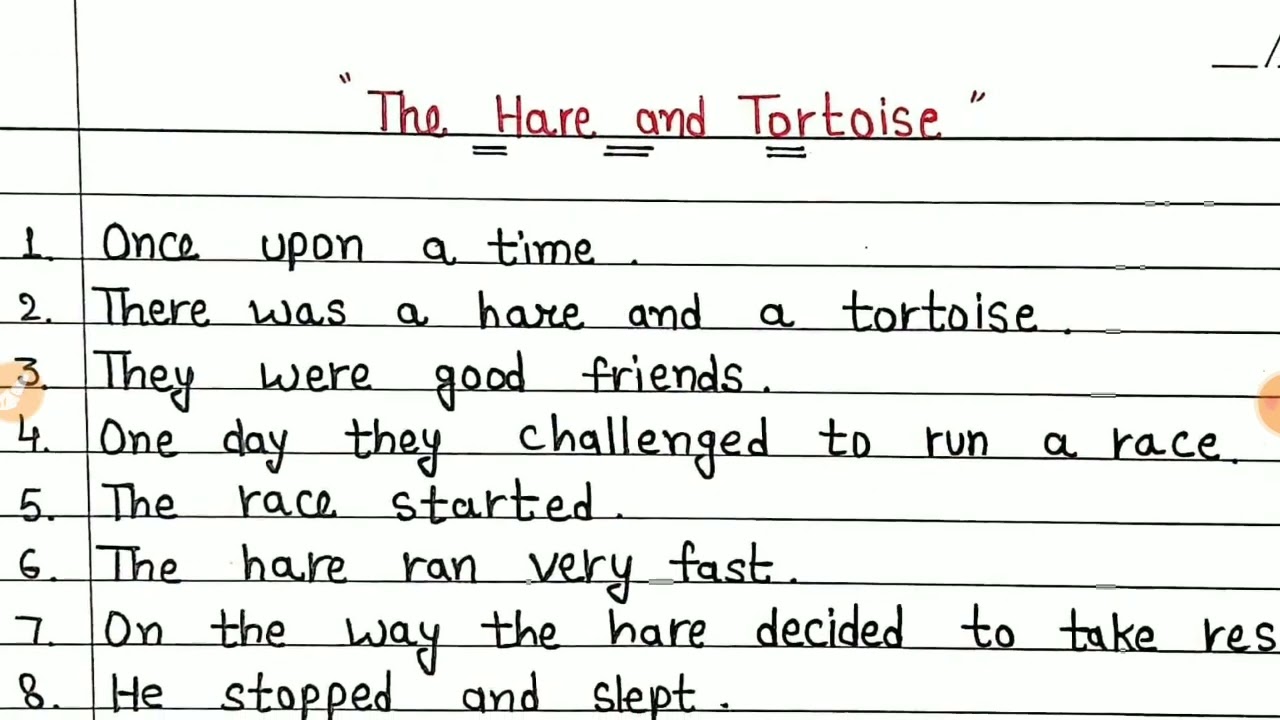 10 Lines Story on The Hare and Tortoise | the hare and tortoise story in English | story writing