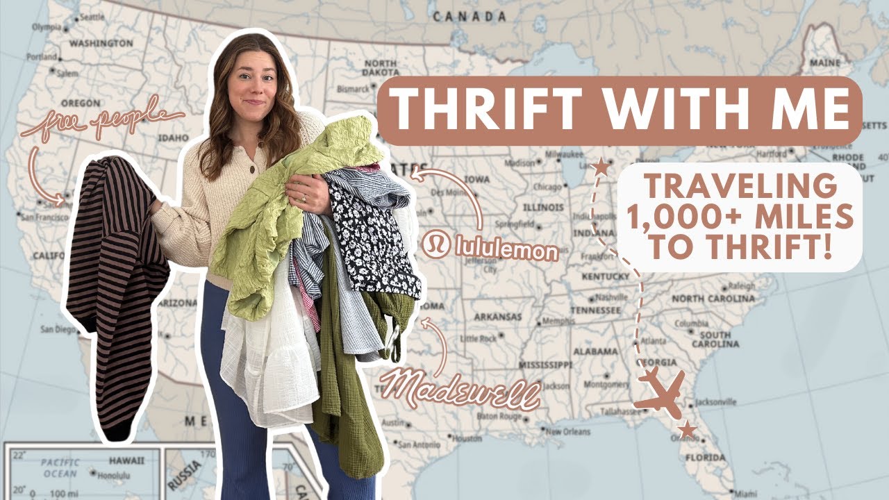 Thrifting 1,000+ Miles Away From Home | Thrift With Me | Thrift Haul Try On | Goodwill Thrift Haul
