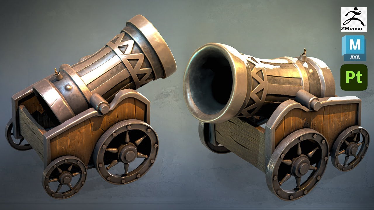 Stylized Cannon Speed Modeling with Zbrush, Maya, and Substance 3D