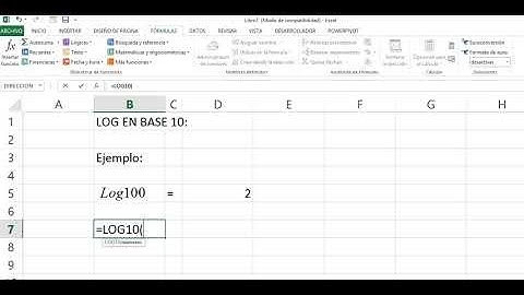 log10 en excel (logaritmo en base 10)
