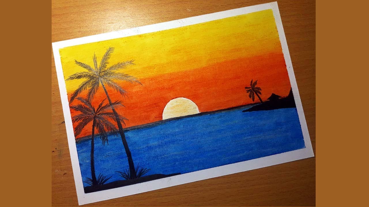 40 Top Gambar Pemandangan Sunset Dengan Crayon 