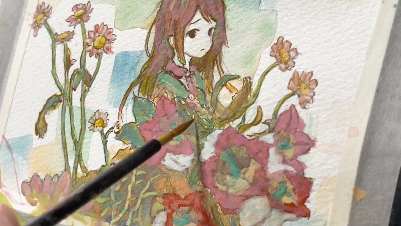 Ryoko 油彩画 女性像 花柄 作品『花と女の子』♯1 - YouTube