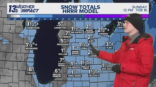 13 ON YOUR SIDE Forecast: System snow Sunday morning transitions to lake-effect in the afternoon