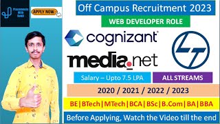 Cognizant Recruitment 2023 |  Recruitment 2023 | L&T Hiring 2023 Freshers | Web Developer