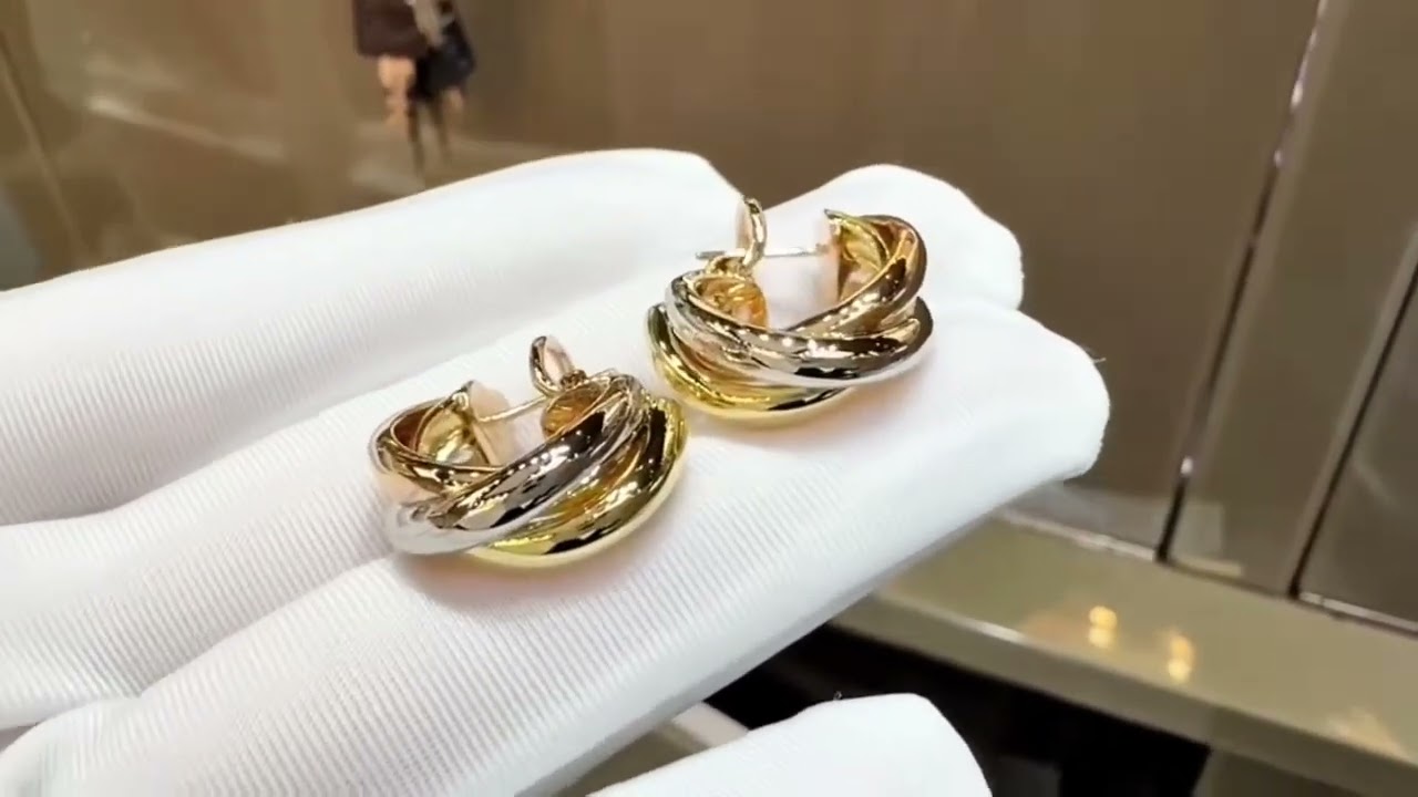 Custom Made Cartier Trinity Earrings 18K Real Gold Brand Jewelry For Women,Birthday Gift
