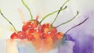 loose geeson andrew bowl watercolours cherries simple watercolor watercolour painting watercolors tutorials fruit flowers