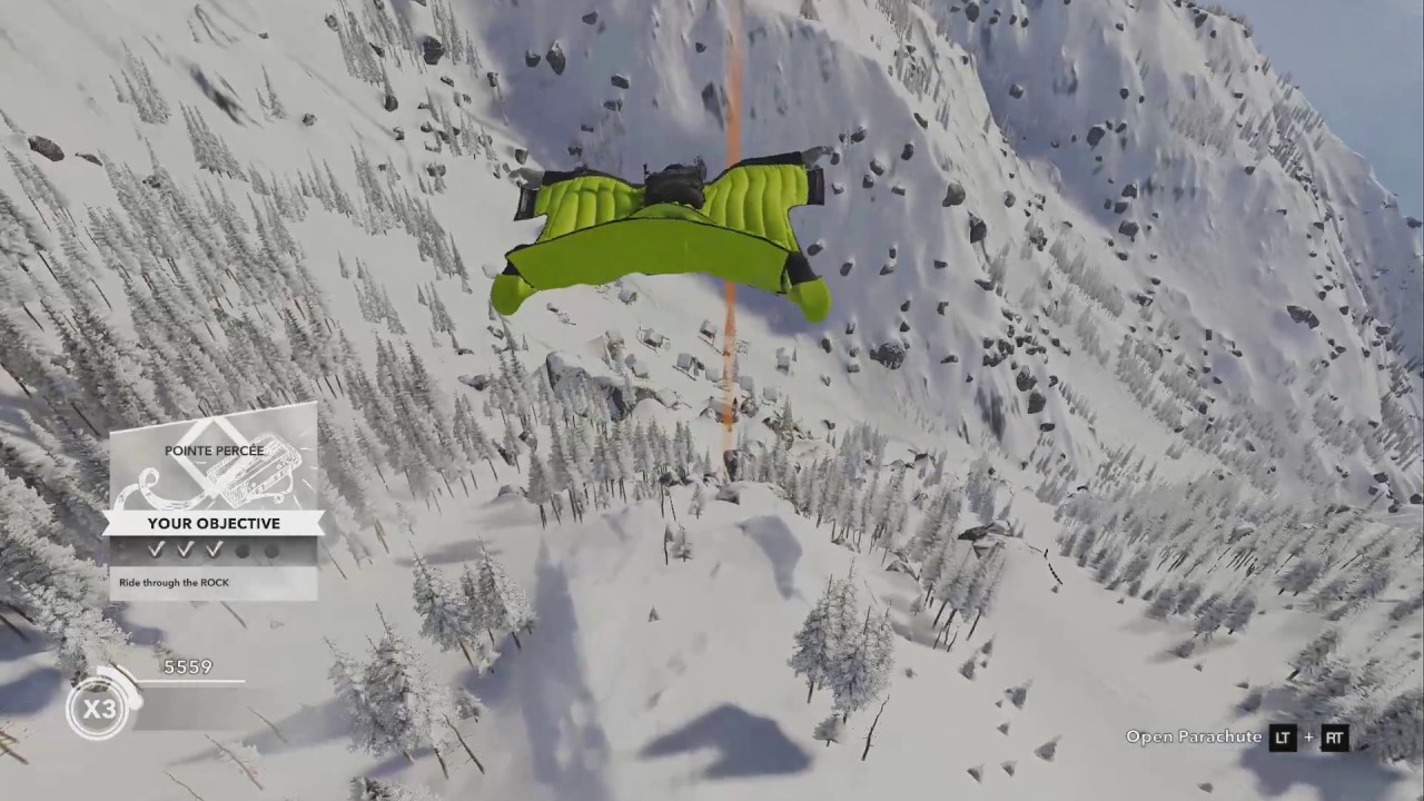 Steep - wingsuit jump through  a tiny crevasse in the rock