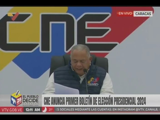 Maduro es reelegido con 51% de los votos, informa Elvis Amoroso, Presidente del CNE