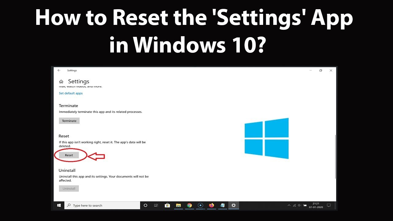 How To Reset The Settings App In Windows 10 Youtube