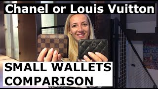 Chanel u0026 Louis Vuitton wallet.Chanel card holder. Louis Vuitton coin purse. COMPARISON.