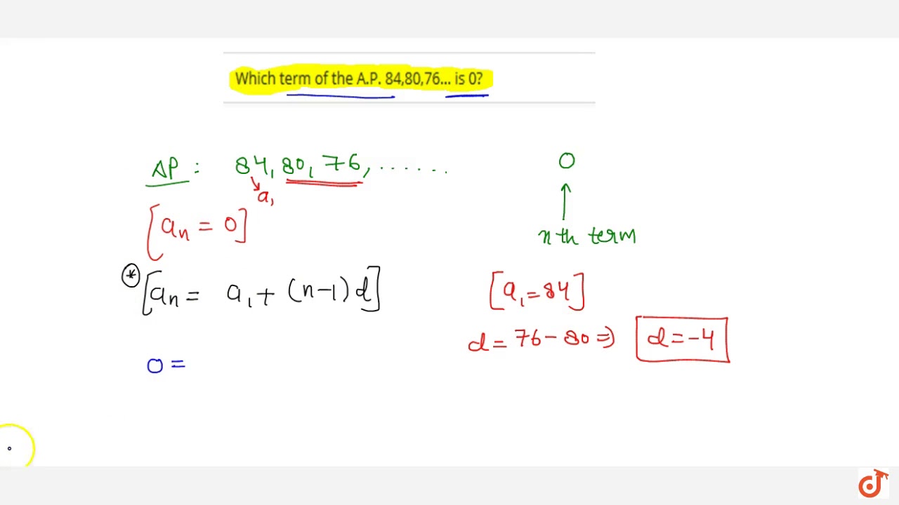 Which Term Of The A.P. 84,80,76… Is 0?