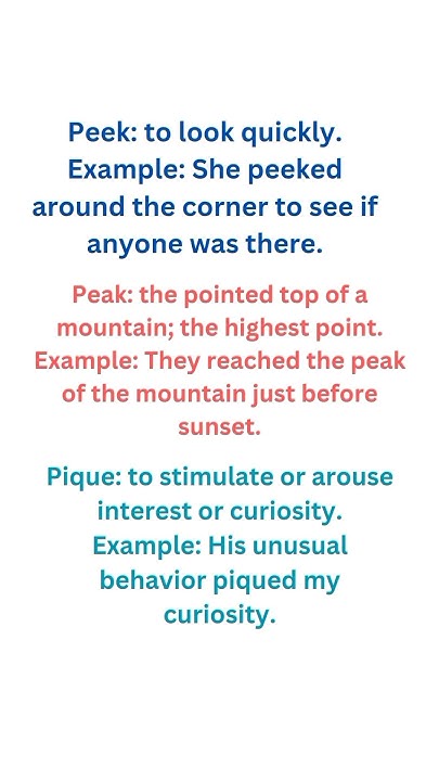 difference-between-peak-peek-pique-english-englishgrammar-short-youtube