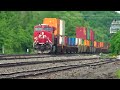 Rare Train Meet! CP I165 Meets CP I166! Big Freight Trains! CSX Stack Train Goes Around The Bend DPU