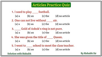 Articles A An The questions | Articles A An The in English Grammar | Articles Practice Set Exercise
