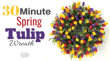 Spring Tulip Wreath Tutorial on Grapevine for Front Door