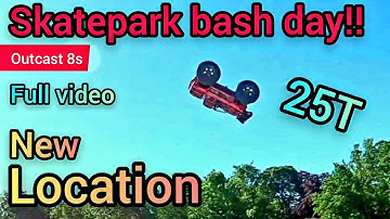 Arrma OUTCAST 8S - FUN Skatepark Bash Day!! 25 tooth pinion. Jumping, bashing, backflips and sends!