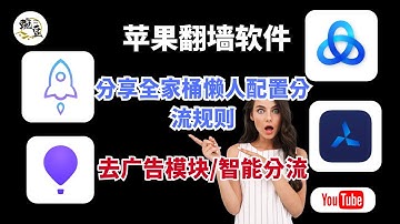 苹果iOS翻墙软件全家桶懒人配置，分流规则，软件去广告模块，一键导入懒人规则｜小火箭shadowrocket｜LOON｜圈x｜surge｜stash等热门软件分流｜小白一看就会。