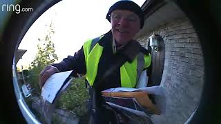 A very nice Canada post mail man struggling with my mailbox, all happy in the beginning, seemed to mouth some profanity to 