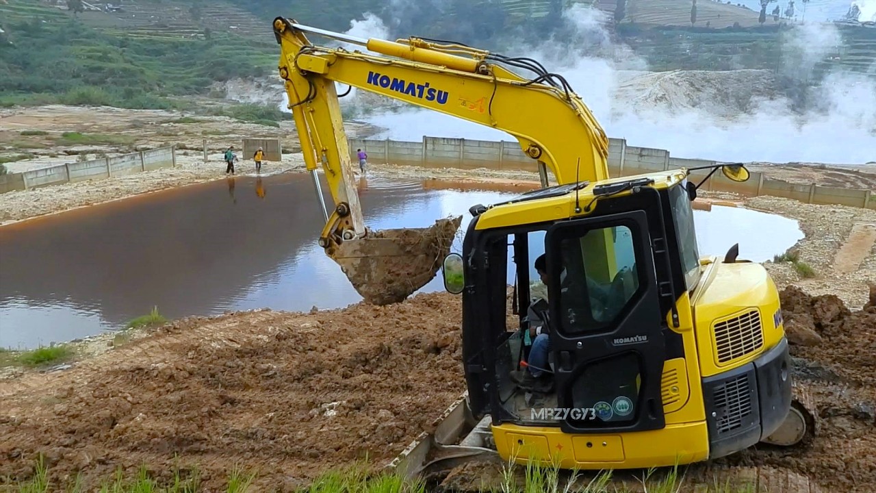 Mini Excavator Working On The Sileri Crater Making A Dirt Ramp