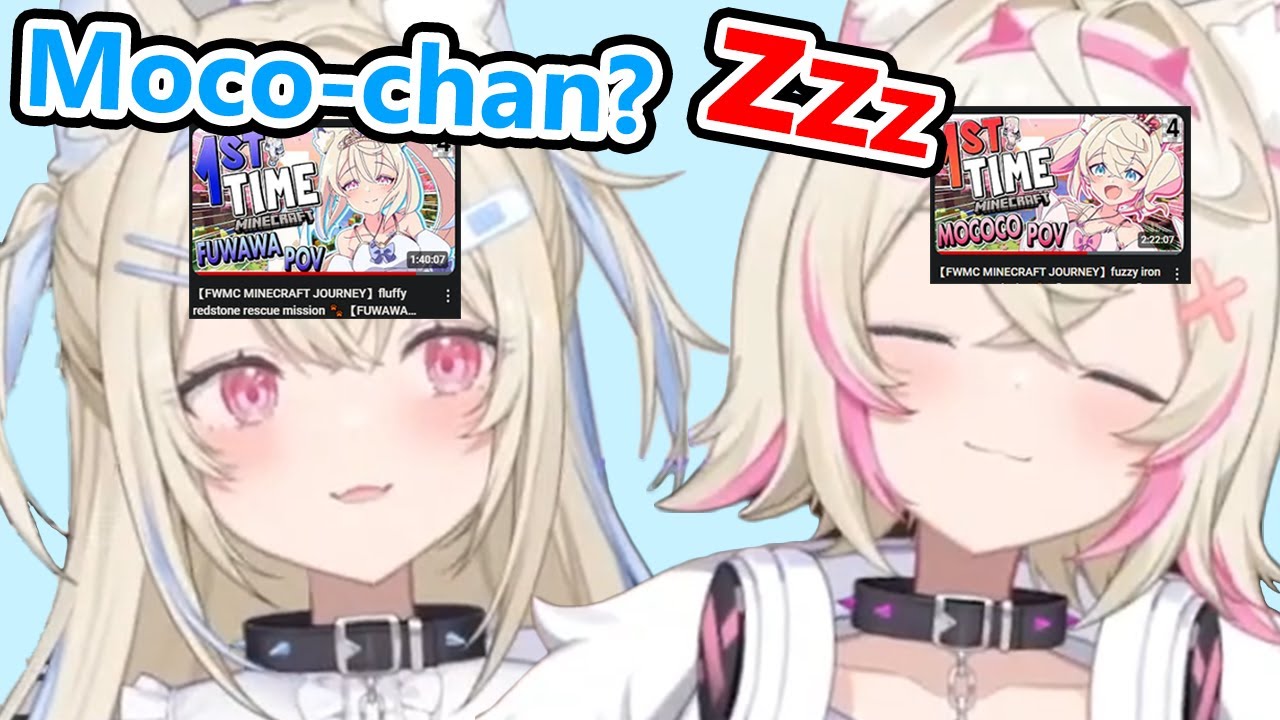 Mococo fell asleep during her Minecraft collab with Fuwawa