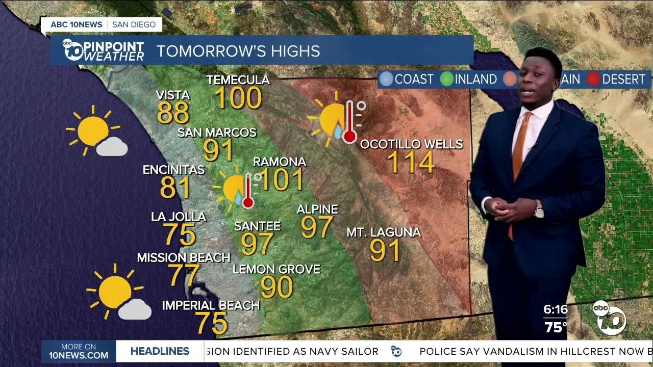 ABC 10News Pinpoint Weather with Moses Small: Heat peaks Monday - YouTube