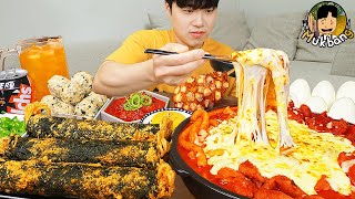 ASMR MUKBANG | kue beras Tteokbokki, Mie Api, Hot Dog, sosis resep ! makan