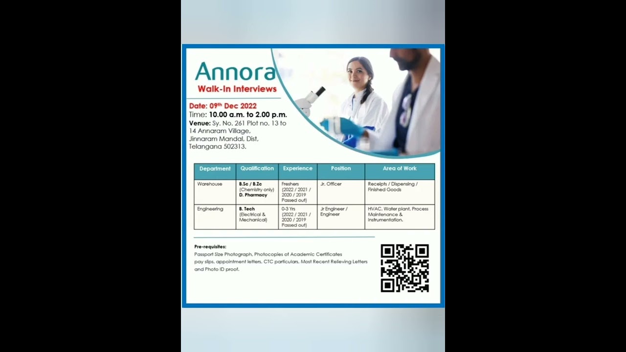 ANNORA Pharma Walk-In Interviews for Freshers & Experienced in Engineering, Warehouse on 9th Dec 22
