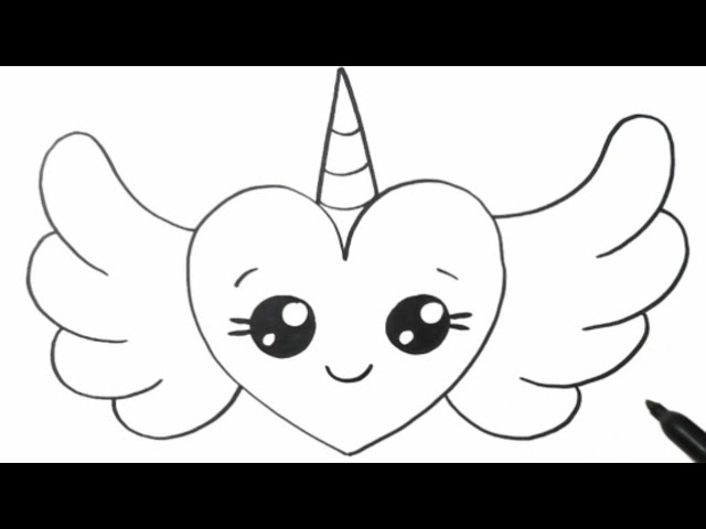 How to Draw a Cute Unicorn Heart with Angel Wings | Step by Step Drawing class=