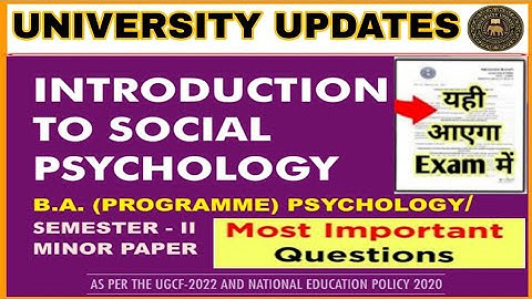 INTRODUCTION TO SOCIAL PSYCHOLOGY MOST IMPORTANT QUESTIONS DU SOL NEP 2025 HINDI MEDIUM 🔉