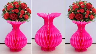 How To Make  Paper Flower Vase At Home | Beautiful Flower pot making With color paper | Flower Pot