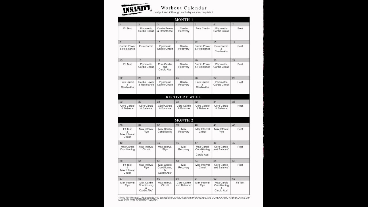 Simple Calendario insanity workout for Fat Body