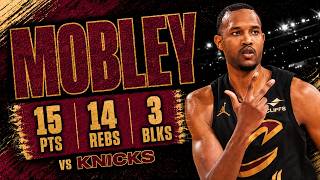Evan Mobley 15 pts 14 rebs 3 blks vs Knicks 2026 PO G1